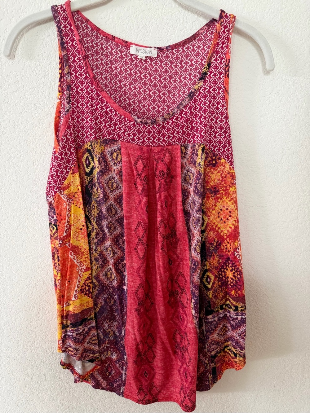 Pink & Multi-Print Sleeveless Tank Top